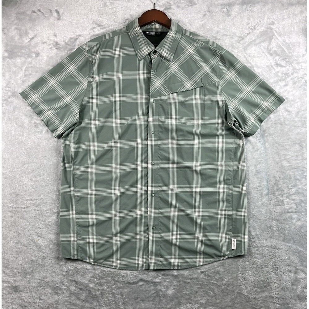 Outdoor Research Astroman Sun Shirt Mens XL Green Plaid Snap Camping Outdoor